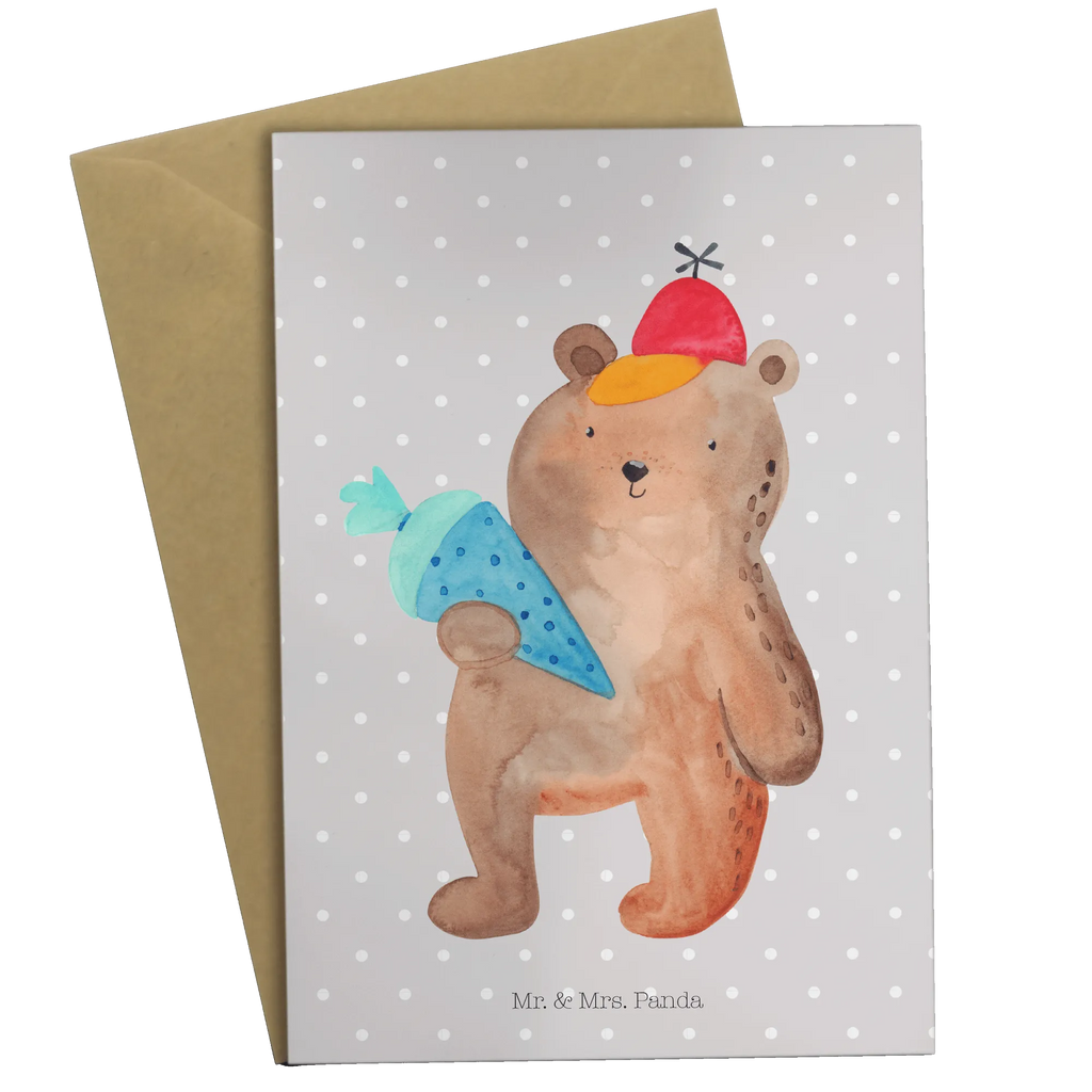 Kartka okolicznościowa Niedźwiedź Torebka szkolna Einladungskarte, Geburtstagskarte, Ansichtskarten, Grußkarte, Glückwunschkarte, Klappkarte, Karte, Hochzeitskarte, Bär, Teddy, Teddybär, Einschulung Geschenk, Schulanfang, Bär Motiv, Schultüte, Schule Geschenk, Erster Schultag Geschenk, Schulbeginn, Grundschule