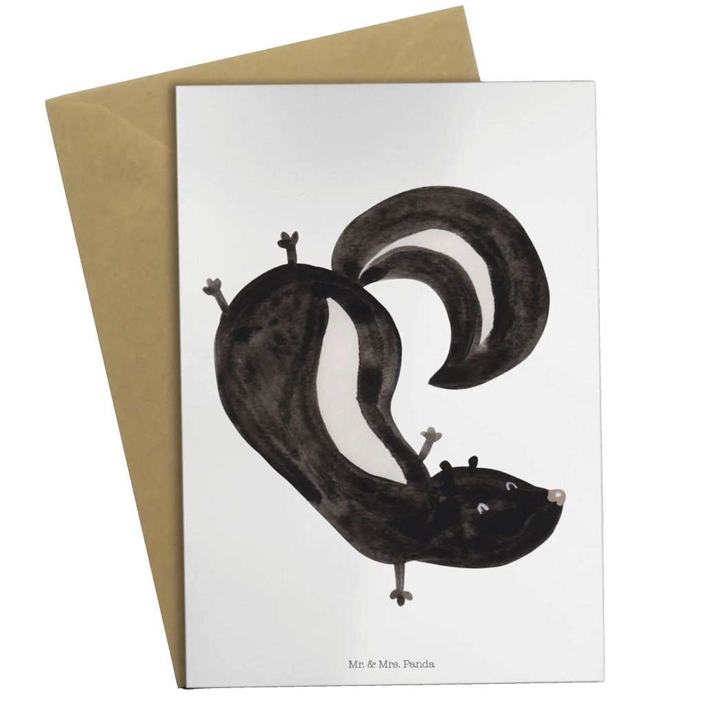Greetings card skunk handstand Grußkarte, Hochzeitskarte, Geburtstagskarte, Karte, Klappkarte, Ansichtskarten, Einladungskarte, Glückwunschkarte, Stinktier, Skunk, Kind, Spielplatz, Stinki, verpielt, Wildtier, Raubtier, Stinker