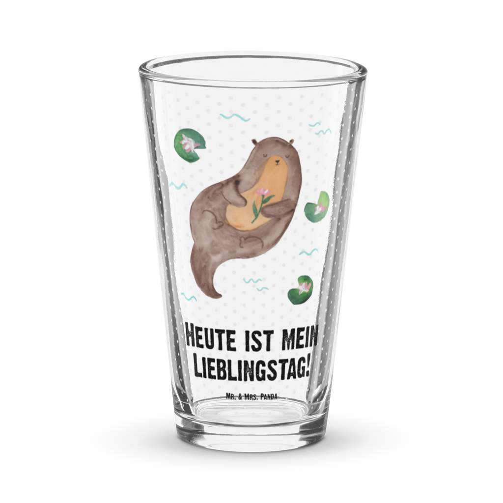 Premium Trinkglas Otter mit Seerose Trinkglas, Glas, Pint Glas, Bierglas, Cocktail Glas, Wasserglas, Otter, Fischotter, Seeotter, Otter Seeotter See Otter