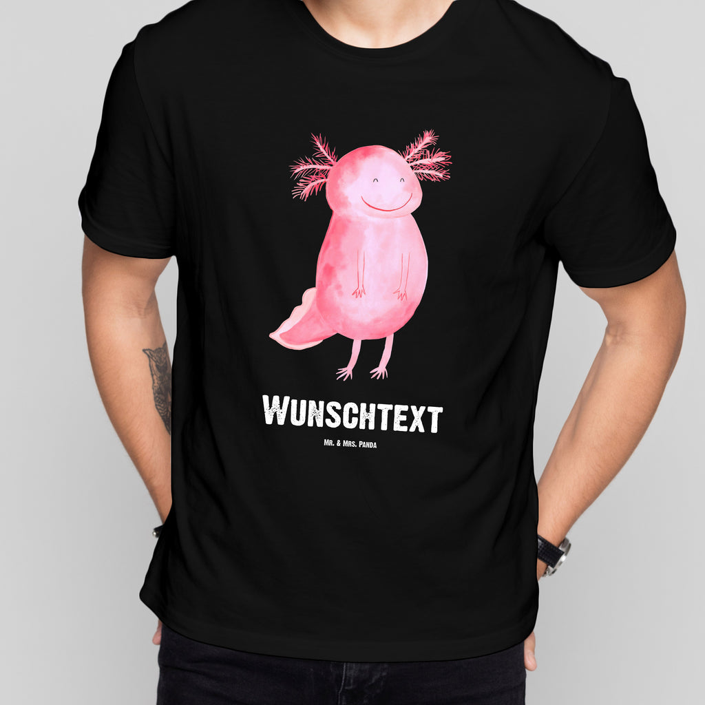 Personalisiertes T-Shirt Axolotl glücklich T-Shirt Personalisiert, T-Shirt mit Namen, T-Shirt mit Aufruck, Männer, Frauen, Axolotl, Molch, Axolot, Schwanzlurch, Lurch, Lurche, Motivation, gute Laune
