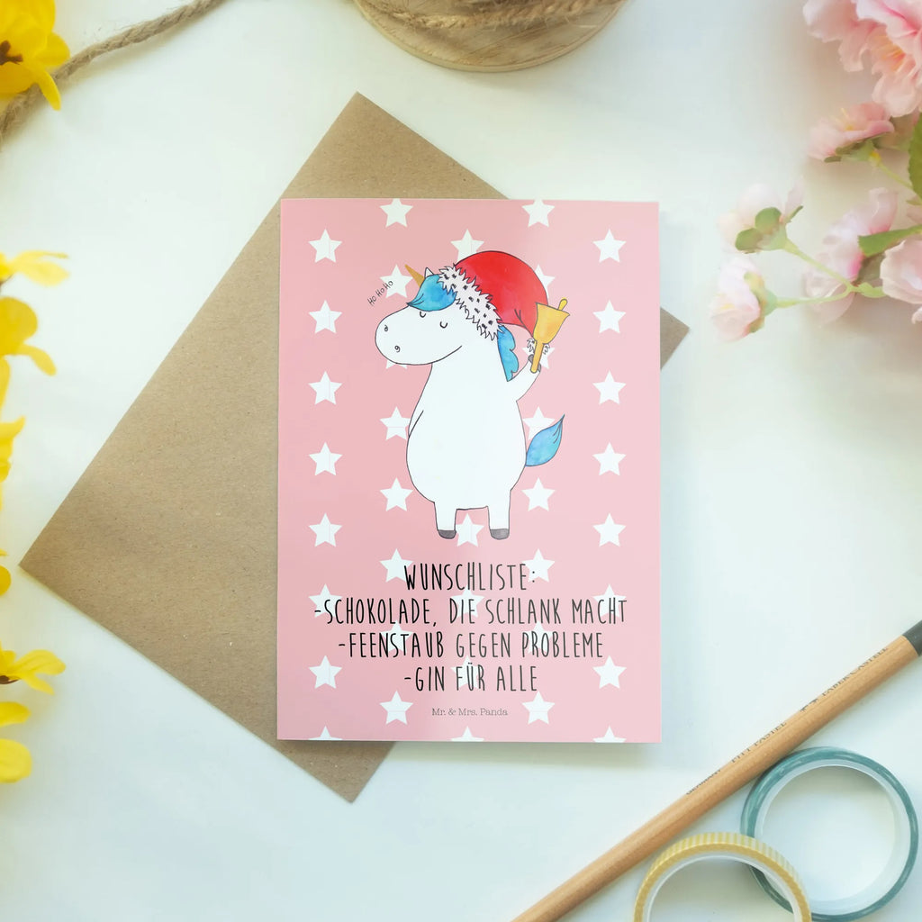 Greetings card unicorn Santa Claus wedding card, greeting card, folding card, birthday card, invitation card, unicorn, unicorns, christmas, wish list, christmas present, chocolate, Gin, fairy dust, gift, santa, santa claus