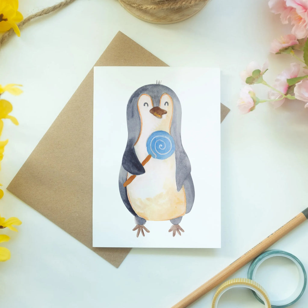 Greetings card Penguin lollipop Hochzeitskarte, Grußkarte, Ansichtskarten, Einladungskarte, Klappkarte, Geburtstagskarte, Glückwunschkarte, Karte, Pinguin, Spruch, Rebell, Lolli, Ganove, Süßigkeiten, Pinguine, Rabauke, Blödsinn, Gauner