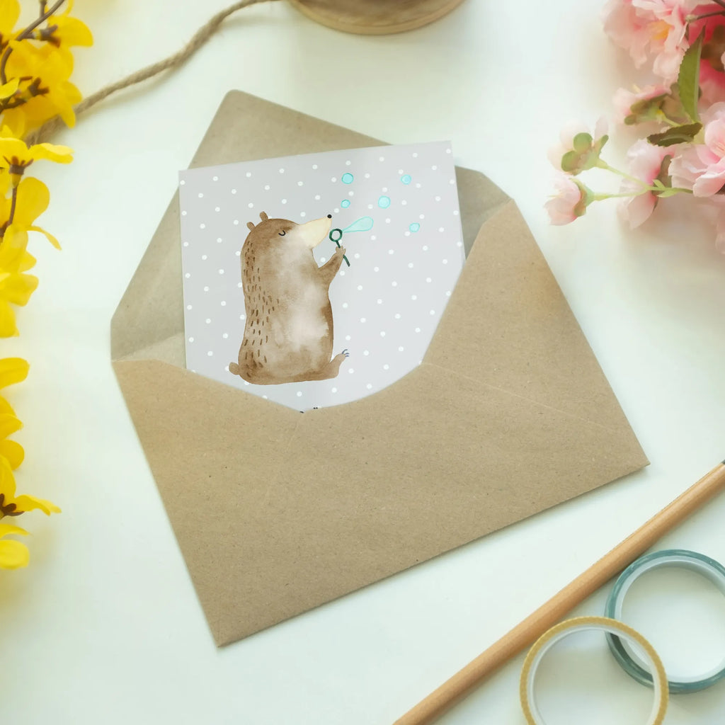 Greetings card bear soap bubbles Einladungskarte, Hochzeitskarte, Klappkarte, Ansichtskarten, Karte, Geburtstagskarte, Glückwunschkarte, Grußkarte, Bär, Teddy, Teddybär, Seifenblasen Bär Lustig Sein Glücklich Traurig Happy