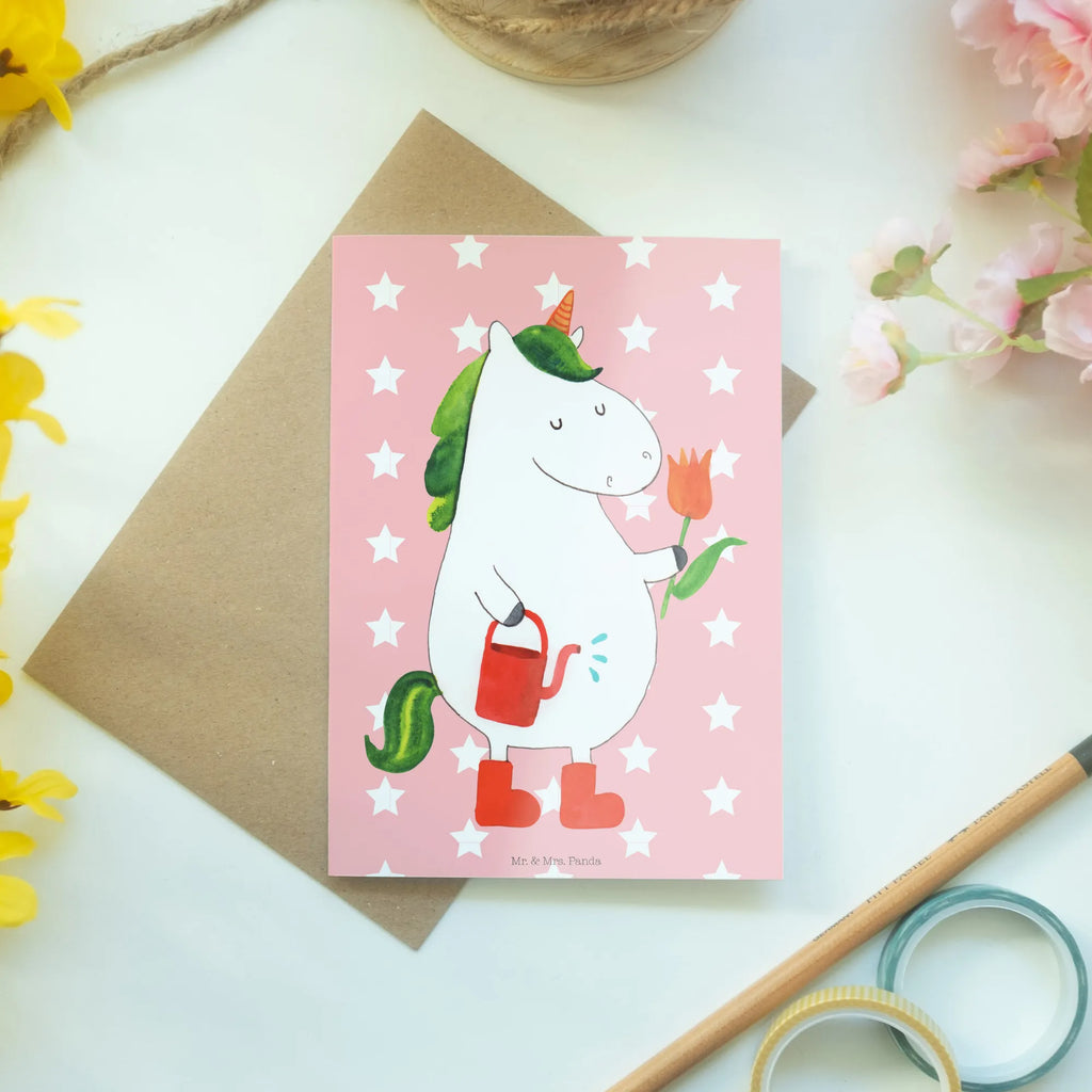Greetings card unicorn gardener Glückwunschkarte, Klappkarte, babykarte, jubiläumskarte, firmungskarte, spruchkarte, dankeskarten, weihnachtskarten, osterkarten, valentinstagskarte, vatertagskarte, abiturkarte, Grußkarten, neujahrskarte, kommunionskarte, Grußkarte, genesungskarte, glückwunschkarten, Motivkarte, einladungskarten, Beileidskarte, hochzeitskarten, osterkarte, Einhorn, Einhörner, Einhorn Deko, Unicorn, Giesskanne, Garten, Freundin, Stiefel, Gießkanne, Blume, Lebenslust, Luftballon, Freude