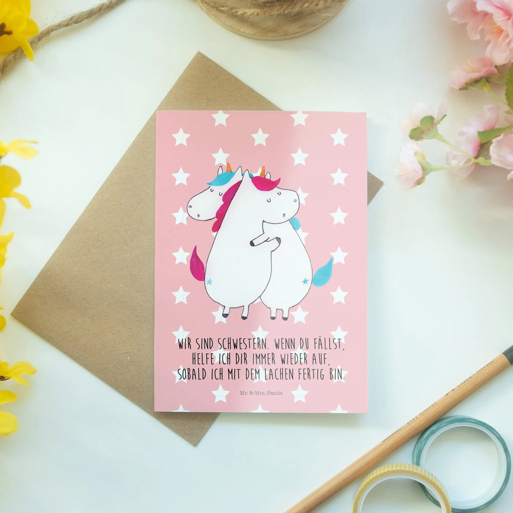 Greetings card unicorns Embrace Glückwunschkarte, Grußkarte, Ansichtskarten, Einladungskarte, Hochzeitskarte, Klappkarte, Geburtstagskarte, Karte, Einhorn, Einhörner, Einhorn Deko, Unicorn, Schwestern, Freundinnen, Schwester, Liebe, Freundin, BFF, Familie, Geschwister, Sister