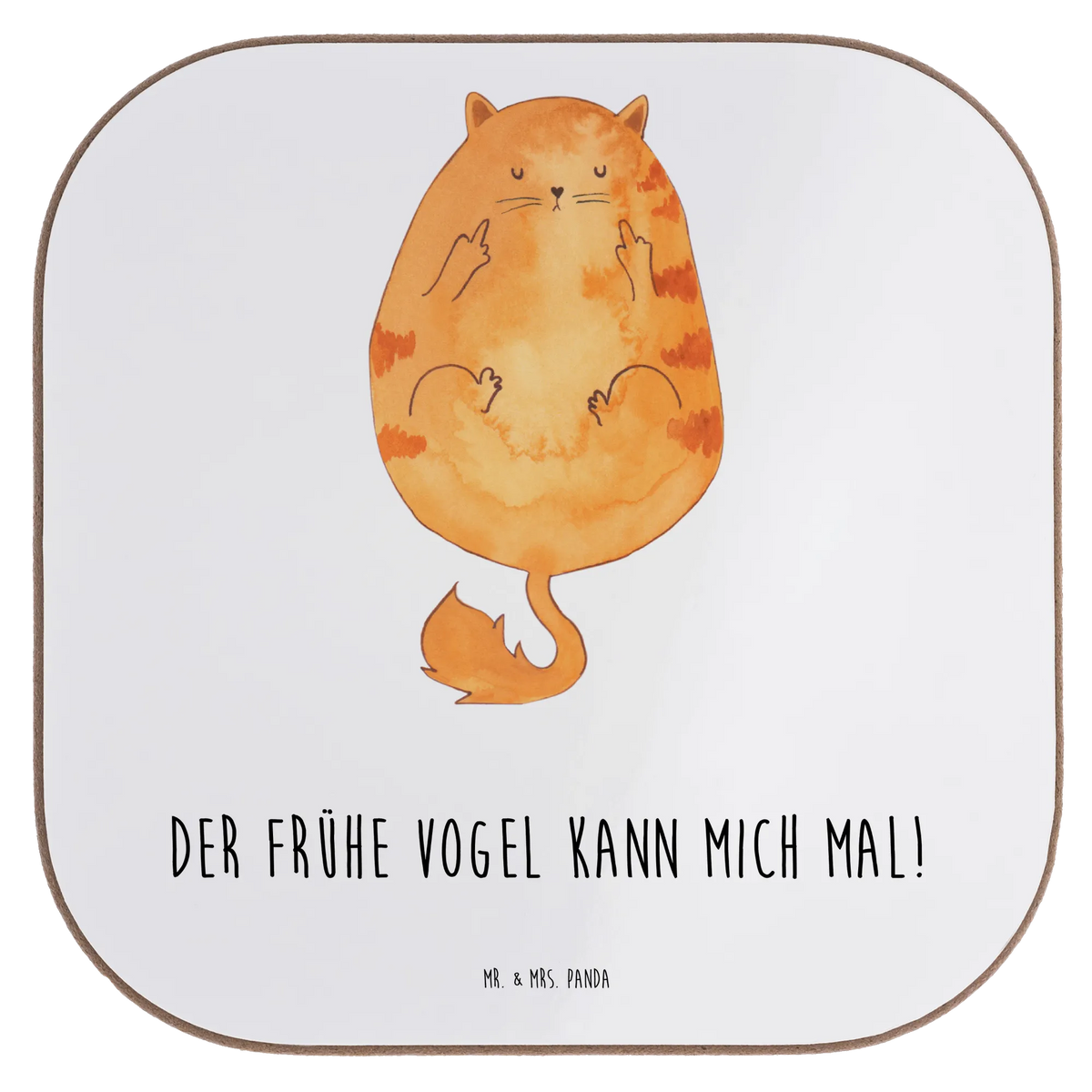 Square coaster Cat Early riser breakfast, presents, glass coasters, gift, Coasters, party, gifts, cat, tomcat, kitty, meow, kitten, housecat, mama cat, love cats, cat image, cat fan, cat lover, cat fancier, cat decoration, gift for cat lover, cat owner, funny cats, cat sayings, cat motto, funny cat gifts, fan merchandise, cat stuff, animal lover, early riser, morning grumbler, cats, pussy, The early bird can kiss my ass, coffee