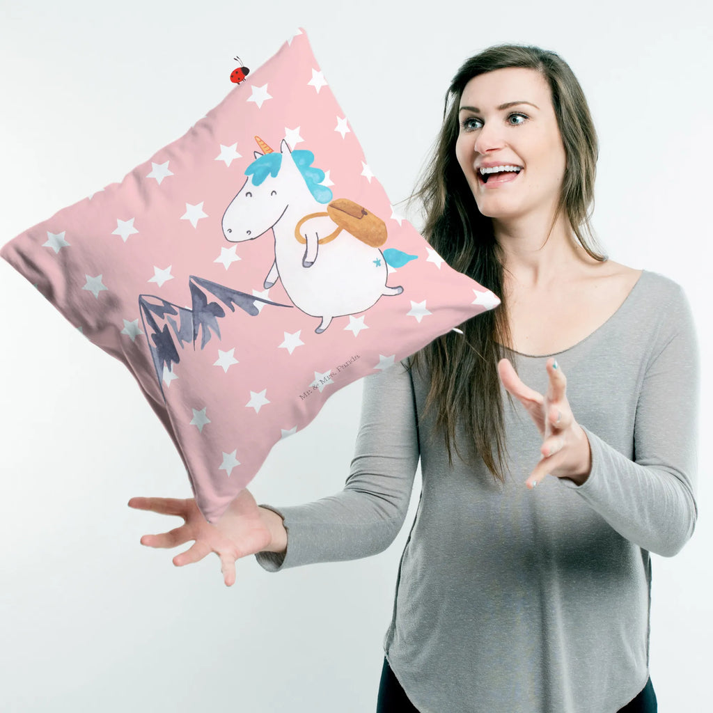 Cushion unicorn climber pillows, cushion, pad, 40x40, 40 x 40, sofa, soft, bed, couch, Pillow, settee, bedroom, pillow case, fluffy, unicorn, unicorns, mountains, adventurer, adventure, vacation, english, world traveler, travel, Einhorn, explorer, world trip, mountaineer