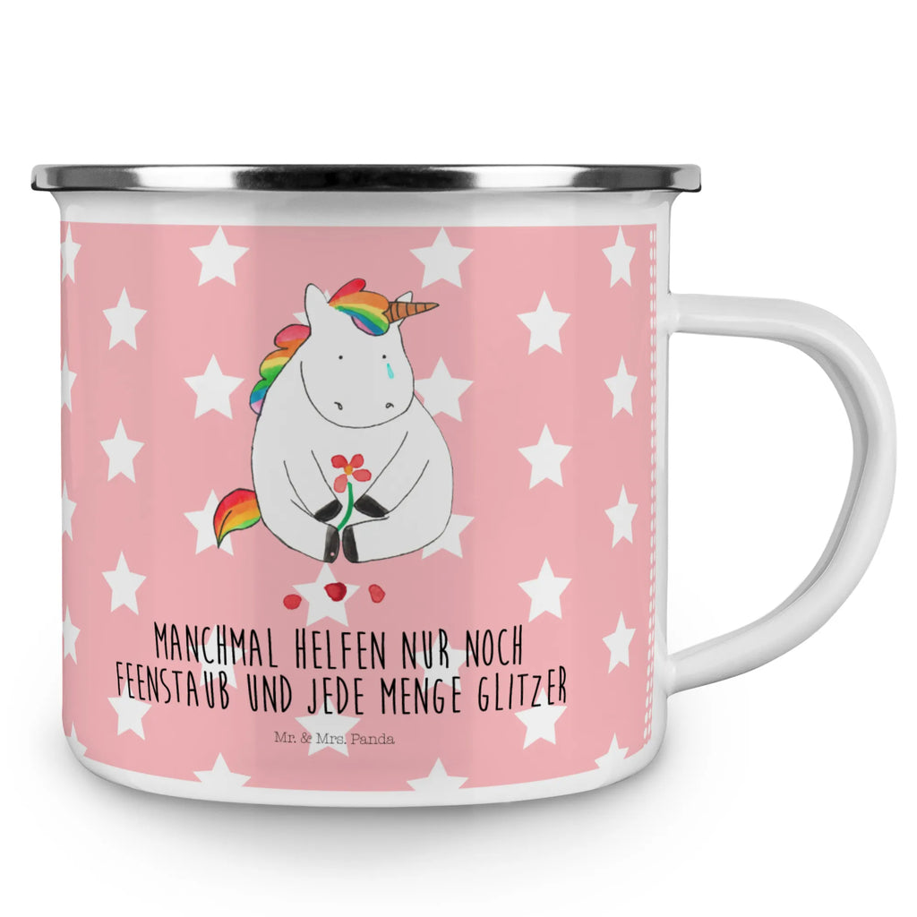 Kempingowy kubek emaliowany Jednorożec Smutny Jednorożec, jednorożce, dekoracje jednorożca, jednorożec