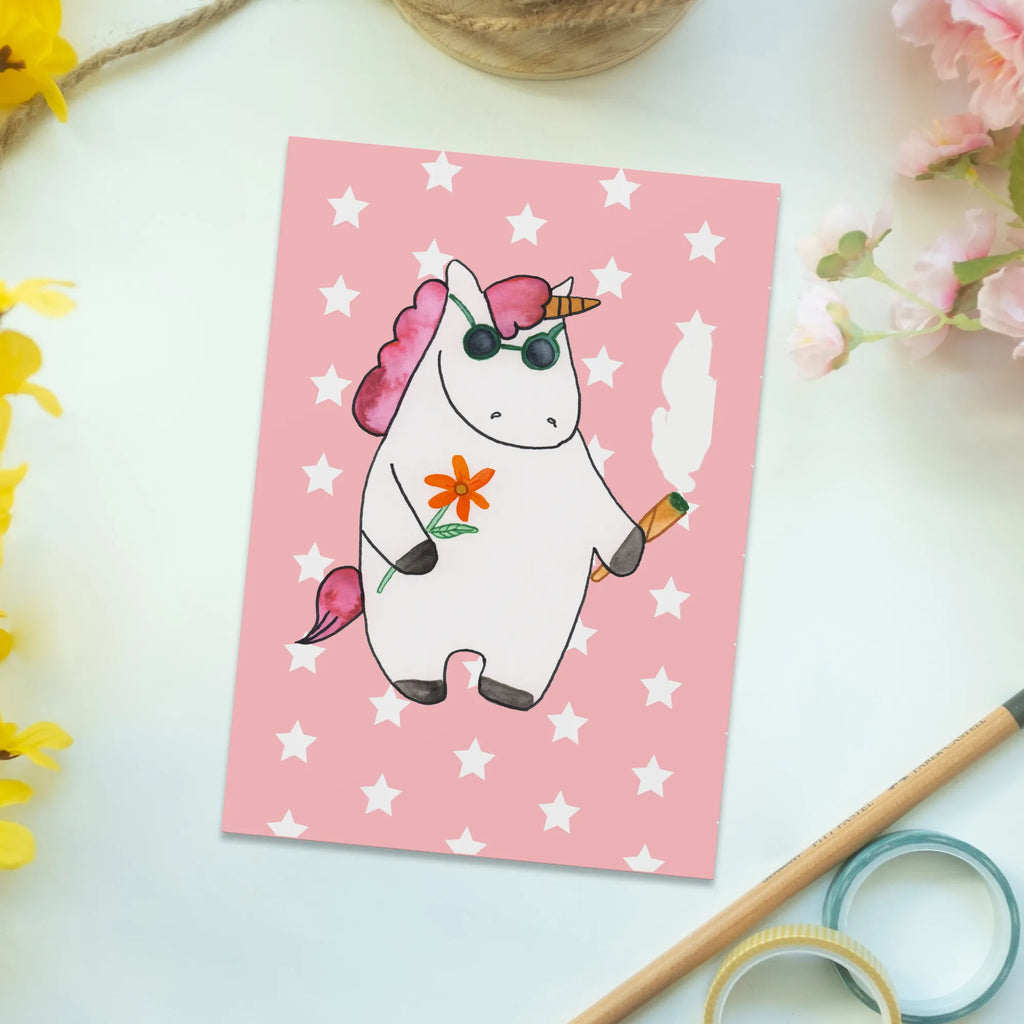 Postcard unicorn Woodstock gift, paper, gift card, letter, postcards, invitation, card, invitation card, Postcard, unicorn, unicorns, present friend, fun, Funny, cigarette, alcohol, smoke, witty, smoking, woodstock, party, birthday gift, joint, Unicorn
