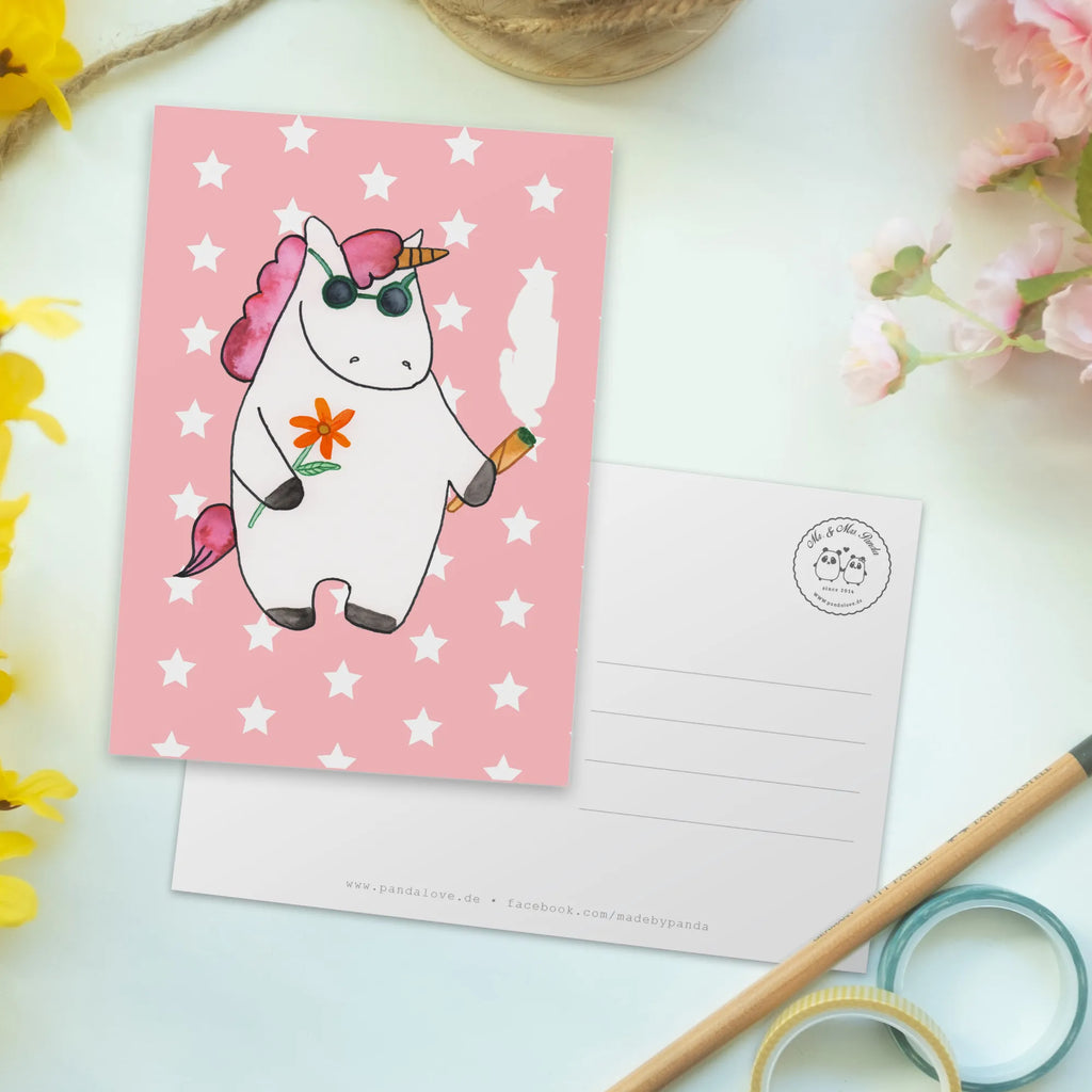 Postcard unicorn Woodstock gift, paper, gift card, letter, postcards, invitation, card, invitation card, Postcard, unicorn, unicorns, present friend, fun, Funny, cigarette, alcohol, smoke, witty, smoking, woodstock, party, birthday gift, joint, Unicorn