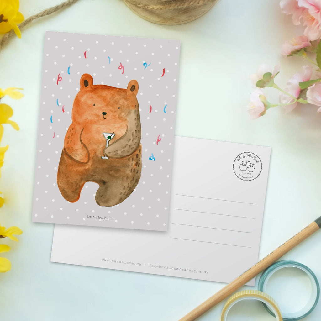 Postcard bear party kunstkarte, Postkarten, Designkarte, spruchkarte, bildkarte, Fotokarte, Motivkarte, Ansichtskarte, einzelkarte, Kunstkarten, Postkarte, Ansichtskarten, Grußkarte, Teddy, Teddybär, Bär, Lustig, Party, Mitbringsel, Abfeiern, Geburtstag, Gute Laune, Geburtstagsgeschenk, Feiern, Geschenk