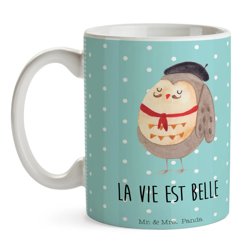 Tasse Eule Frankreich Geschenktasse, Porzellantasse, Tasse mit Motiven, Keramiktasse, Kaffeetasse, Teetasse, Bürotasse, Tasse mit Zitaten, Tasse, Eule, Spruch schön, Owl, La vie est belle, Frankreich, hibou, Eulen, Eule Deko, das Leben ist schön, Spruch Französisch