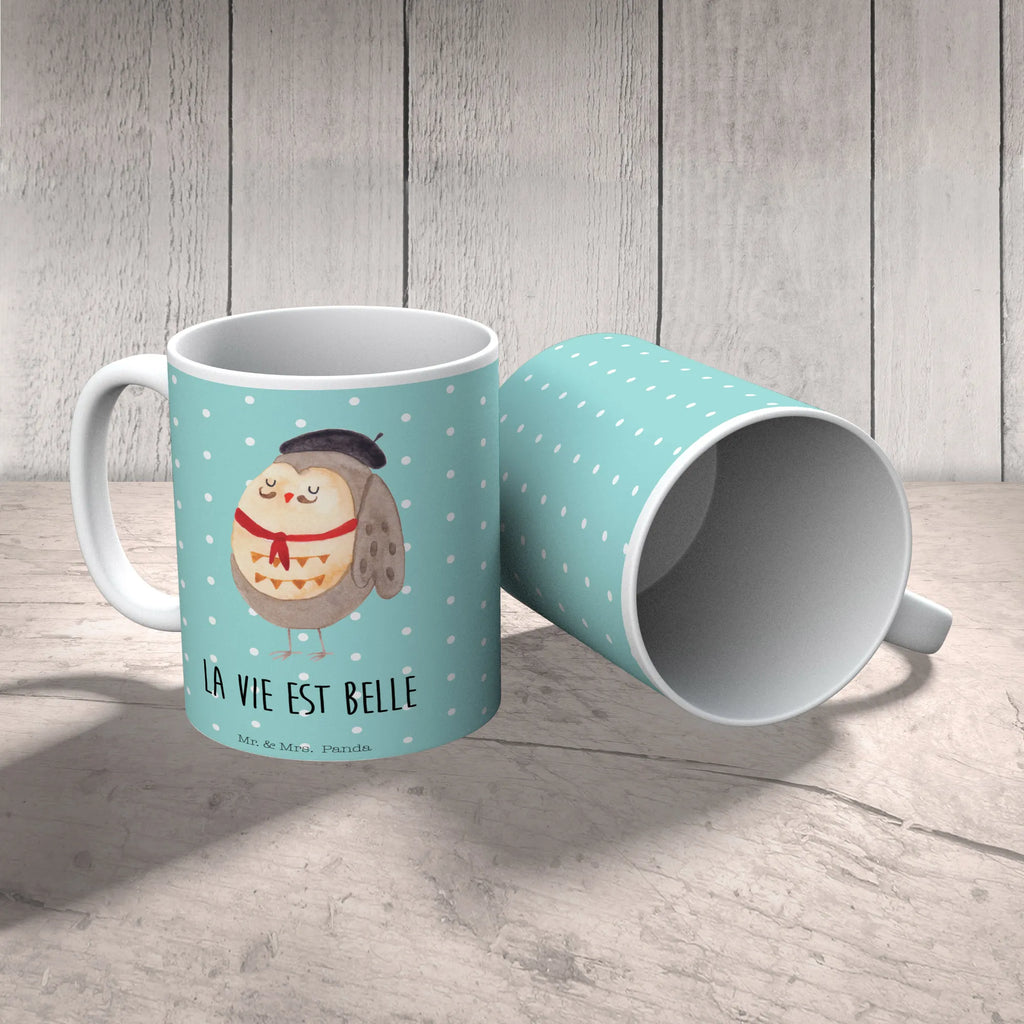 Tasse Eule Frankreich Geschenktasse, Porzellantasse, Tasse mit Motiven, Keramiktasse, Kaffeetasse, Teetasse, Bürotasse, Tasse mit Zitaten, Tasse, Eule, Spruch schön, Owl, La vie est belle, Frankreich, hibou, Eulen, Eule Deko, das Leben ist schön, Spruch Französisch
