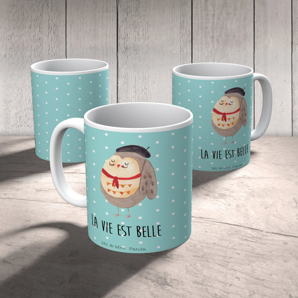 Tasse Eule Frankreich Geschenktasse, Porzellantasse, Tasse mit Motiven, Keramiktasse, Kaffeetasse, Teetasse, Bürotasse, Tasse mit Zitaten, Tasse, Eule, Spruch schön, Owl, La vie est belle, Frankreich, hibou, Eulen, Eule Deko, das Leben ist schön, Spruch Französisch