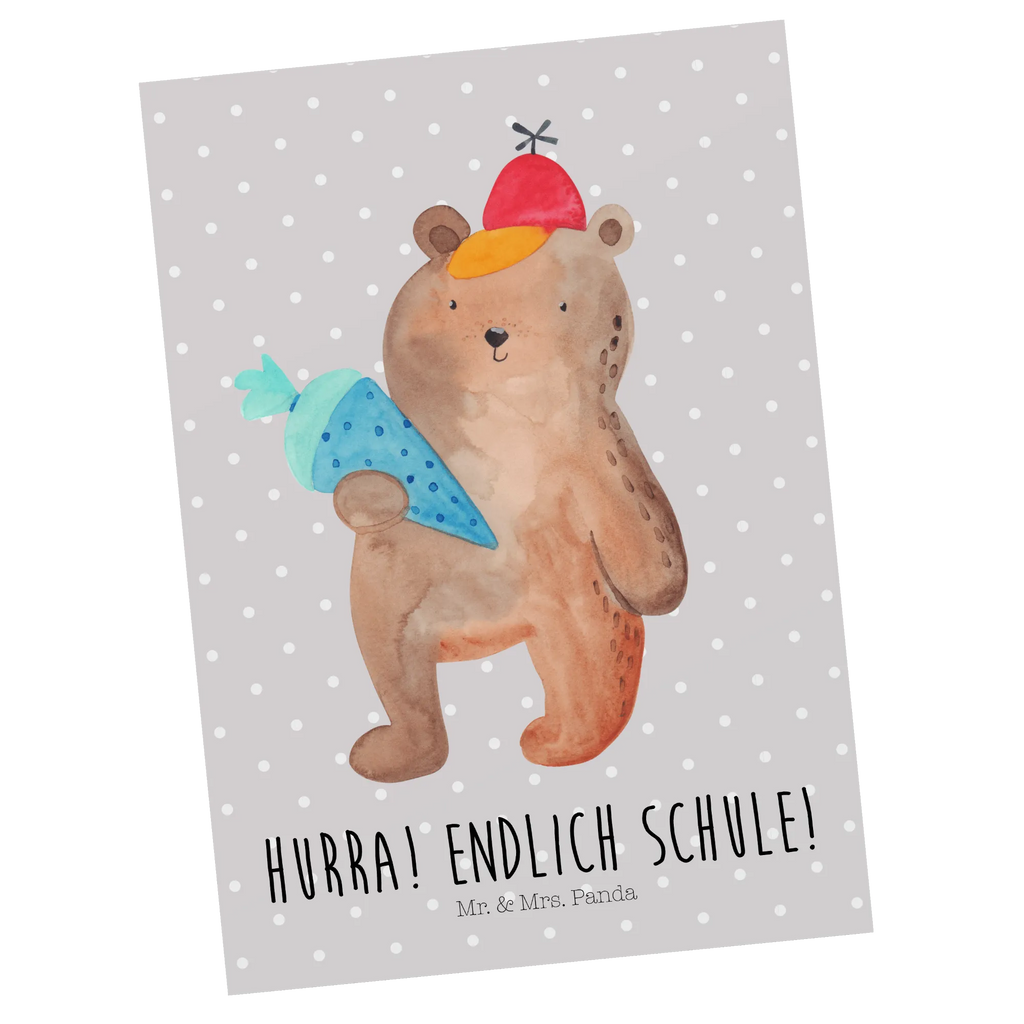 Postcard bear School cone letter, invitation card, gift card, card, Postcard, gift, invitation, paper, postcards, bear, teddy, teddy bear, cuddly toy, First day of school gift, School enrolment gift, Starting school, Bear motif, School gift, School bag, Primary school