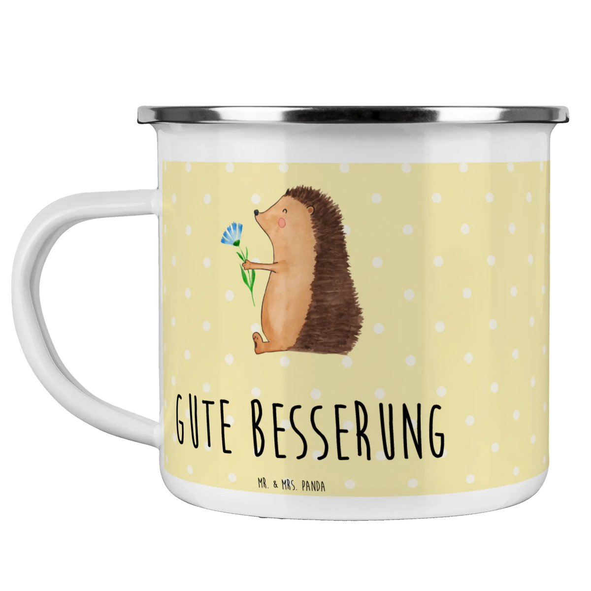 Kempingowy kubek emaliowany jeż Kwiaty Reisebecher, emaillebecher, Kaffeepott, Pott, Emaille Tasse, Haferl, Motivtasse, reisetasse, Emaille Becher, Outdoor Becher, wandertasse, outdoortasse, Campingbecher, Outdoor Tasse, Teebecher, becher emaille, Teetasse, Campingtasse, Blechtasse, wanderbecher, blechbecher, Emailletasse, Tasse Emaille, metallbecher, Gute Laune, Tiermotive, Tiere, Lustige Sprüche, Gute Besserung, Krankheit, Besuch, Krankenhaus, krank, Genesungswünsche, Igel