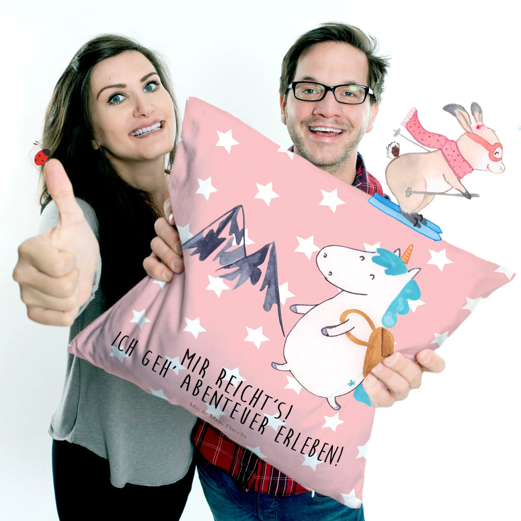 Cushion unicorn climber pillows, cushion, pad, 40x40, 40 x 40, sofa, soft, bed, couch, Pillow, settee, bedroom, pillow case, fluffy, unicorn, unicorns, mountains, adventurer, adventure, vacation, english, world traveler, travel, Einhorn, explorer, world trip, mountaineer