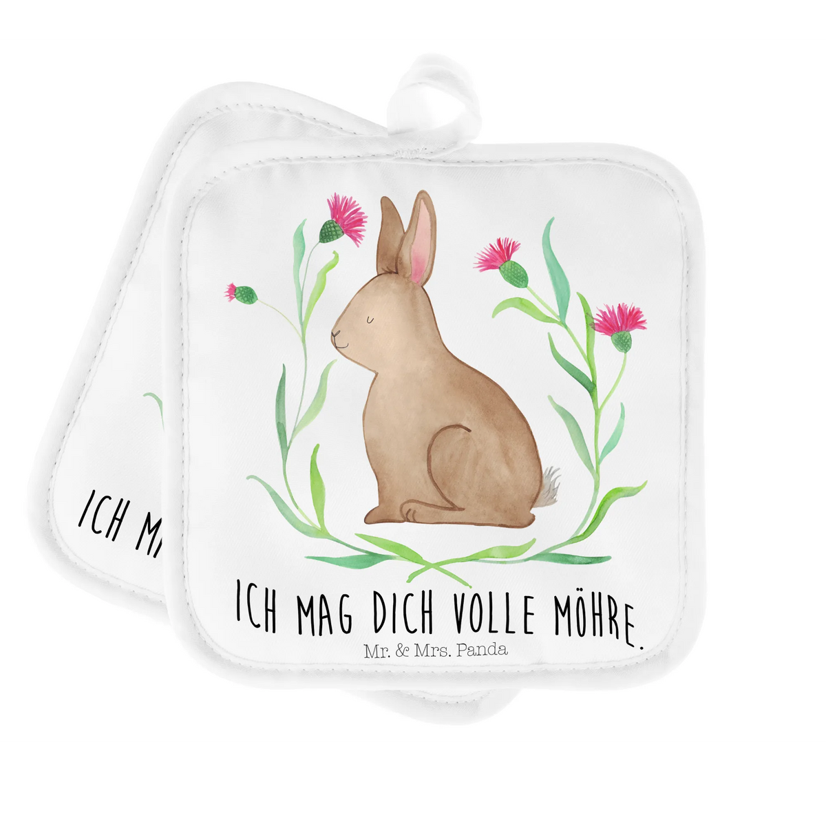 Pot holder Hare Sit cooking, set, gloves, oven mitts, oven cloth set, potholders, oven glove, baking, kitchen, Easter, Easter bunny, Greetings, Hare, Love, Happy Easter, Easter flower, Easter greetings, Rabbit
