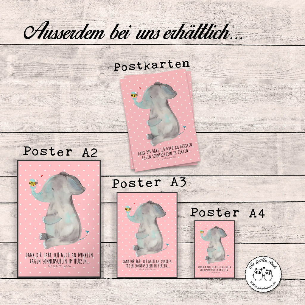 Poster elephant bee small animals, cute, funny, cute animal motives, hand drawn, small world, funny sayings, good mood, happy, gifts, gift ideas, special gifts, animal lover, card, anniversary, love saying, marriage proposal, bee, proof of love, love gift, love, elephant, wedding gift