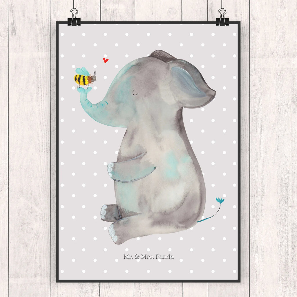 Poster elephant bee small animals, cute, funny, cute animal motives, hand drawn, small world, funny sayings, good mood, happy, gifts, gift ideas, special gifts, animal lover, card, anniversary, love saying, marriage proposal, bee, proof of love, love gift, love, elephant, wedding gift