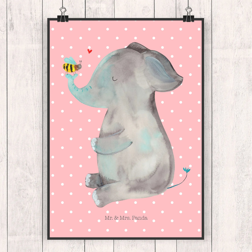 Poster elephant bee small animals, cute, funny, cute animal motives, hand drawn, small world, funny sayings, good mood, happy, gifts, gift ideas, special gifts, animal lover, card, anniversary, love saying, marriage proposal, bee, proof of love, love gift, love, elephant, wedding gift