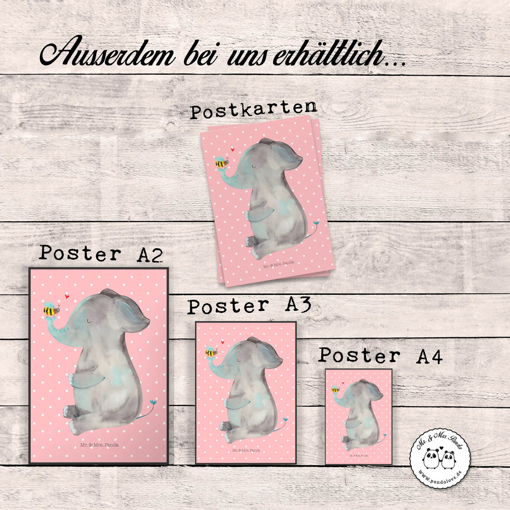 Poster elephant bee small animals, cute, funny, cute animal motives, hand drawn, small world, funny sayings, good mood, happy, gifts, gift ideas, special gifts, animal lover, card, anniversary, love saying, marriage proposal, bee, proof of love, love gift, love, elephant, wedding gift