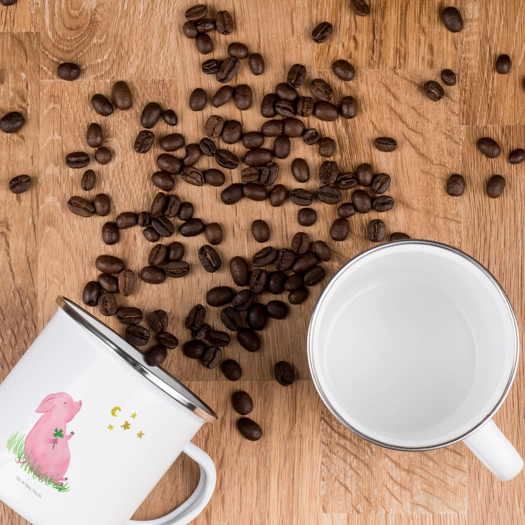 Enamel camping mug Pig Luck Kaffeetasse, wanderbecher, Campingtasse, Blechtasse, Teebecher, Emaille Tasse, Emailletasse, becher emaille, blechbecher, Tasse Emaille, Becher, Trinkbecher, Metalltasse, Kaffeebecher, emaillebecher, wandertasse, Tasse, metallbecher, Campingbecher, Teetasse, Pott, reisetasse, Emaille Becher, Reisebecher, Tiere, Tiermotive, Gute Laune, Lustige Sprüche, Motivation, Schwein, Schweinchen, Sernchen, Glücksbringer, Träume, Ziele, Sterne, Glücksschwein. Glück