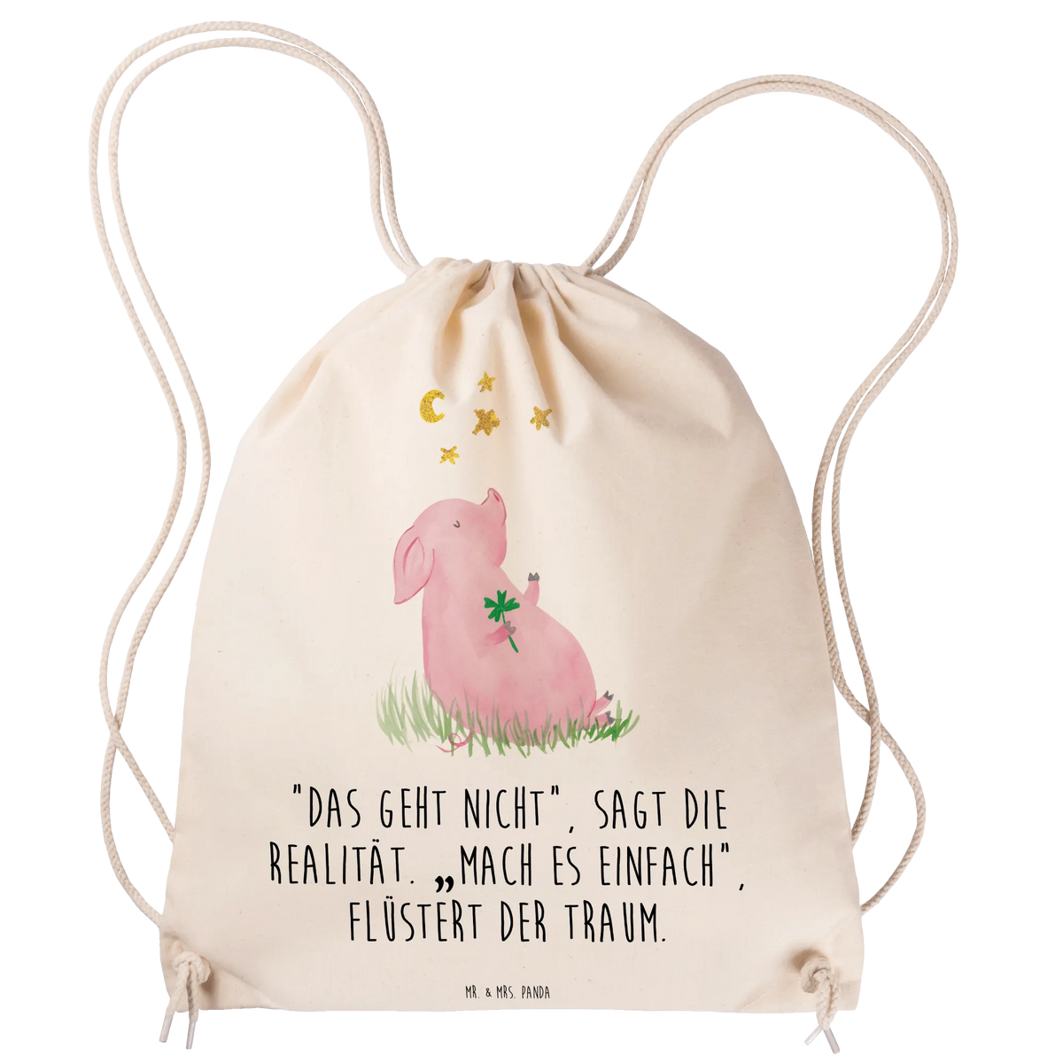 Drawstring bag Pig Luck card, gift ideas, gifts, small animals, cute, cute animal motives, hand drawn, funny sayings, good mood, special gifts, animal lover, goals, lucky charm, piglet, Lucky bastard. Luck, stars, asterisks