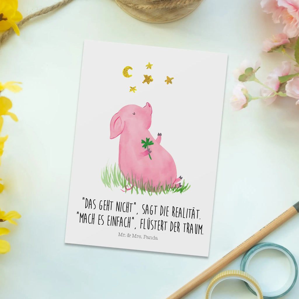 Pocztówka świnia Szczęście Motywy zwierzęce, dobra energia, zabawne powiedzonka, zwierzęta