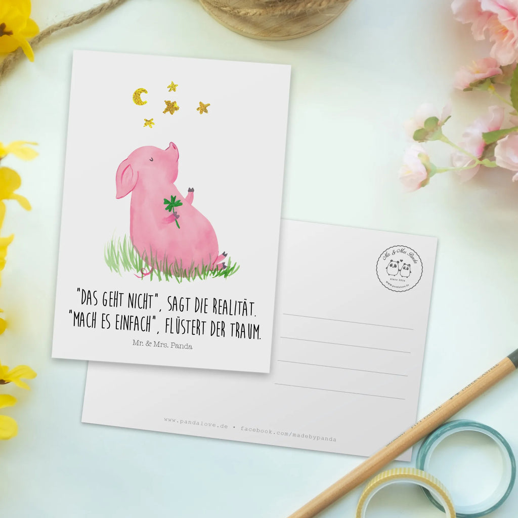 Pocztówka świnia Szczęście Motywy zwierzęce, dobra energia, zabawne powiedzonka, zwierzęta