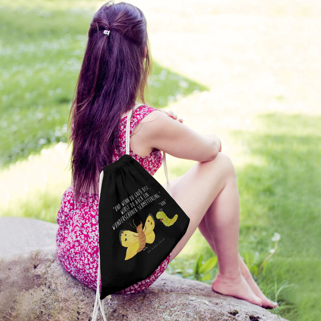 Drawstring bag Caterpillar butterfly bag, carrier bag, hipster, gym bag, sports bag, jute bag, small animals, cute, funny, cute animal motives, hand drawn, small world, funny sayings, good mood, happy, gifts, gift ideas, special gifts, animal lover, card, growing up, butterfly, development, beauty, hat, lemon butterfly, cocoon, Caterpillar