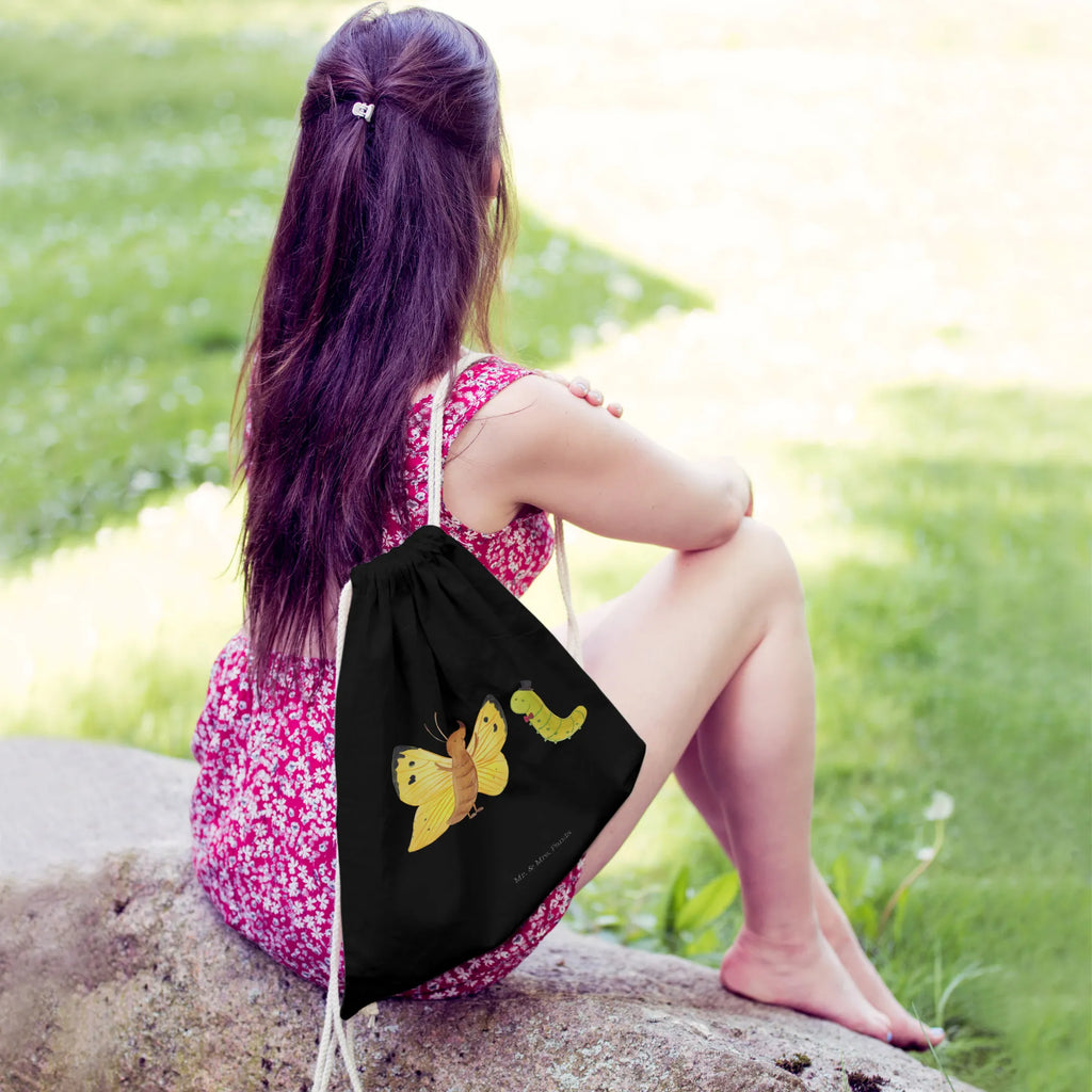 Drawstring bag Caterpillar butterfly bag, carrier bag, hipster, gym bag, sports bag, jute bag, small animals, cute, funny, cute animal motives, hand drawn, small world, funny sayings, good mood, happy, gifts, gift ideas, special gifts, animal lover, card, growing up, butterfly, development, beauty, hat, lemon butterfly, cocoon, Caterpillar