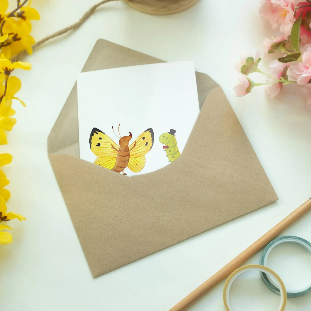 Greetings card Caterpillar butterfly Glückwunschkarte, Geburtstagskarte, Ansichtskarten, Einladungskarte, Klappkarte, Grußkarte, Karte, Hochzeitskarte, Tiermotive, Gute Laune, lustige Sprüche, Tiere, Zitronenfalter, Schmetterling, Hut, Schönheit, Hütchen, Erwachsen werden, Entwicklung, Raupe, Aufwachsen, Kokon