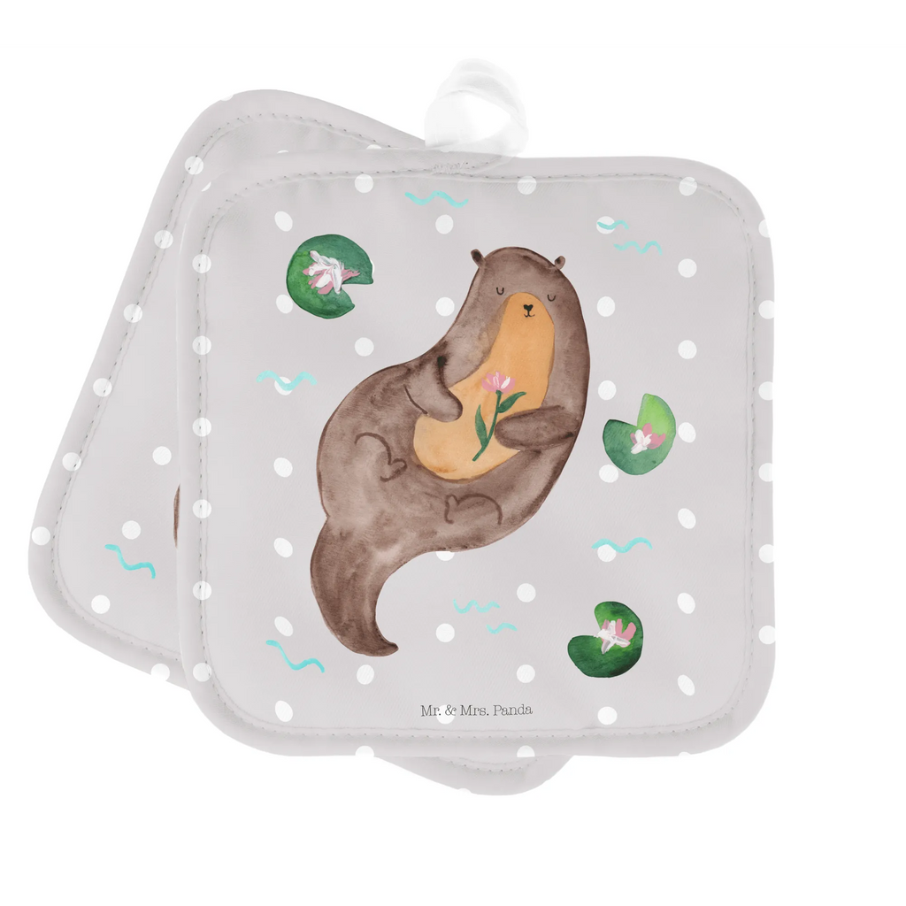 2er Set Topflappen  Otter mit Seerose Topfhandschuh, Topfuntersetzer, Topflappen Set, Ofenhandschuh, Schöne Topflappen, Topflappen lustig, Ofenhandschuhe, Topflappenset, Topflappen 2er Set, Topflappen mit Spruch, Topflappen, Topfhandschuhe, Otter, Fischotter, Seeotter, Otter Seeotter See Otter
