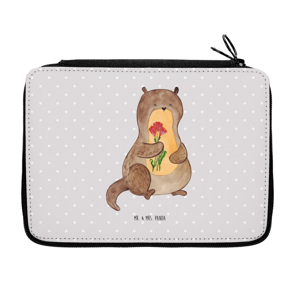 Leather folder otter Bunch of flowers motif, gift, pupil, pencil case, primary school, enrolment, school, pencil bag, child, pen roll, otter, marten, sea otter, European otter, water mammal, aquatic animal, baby otter, predator, water, otter gifts, animal lover, gift ideas for animal lovers, animal, mammal, water animal, gifts for people in love, Otter Sea Otter Lake Otter