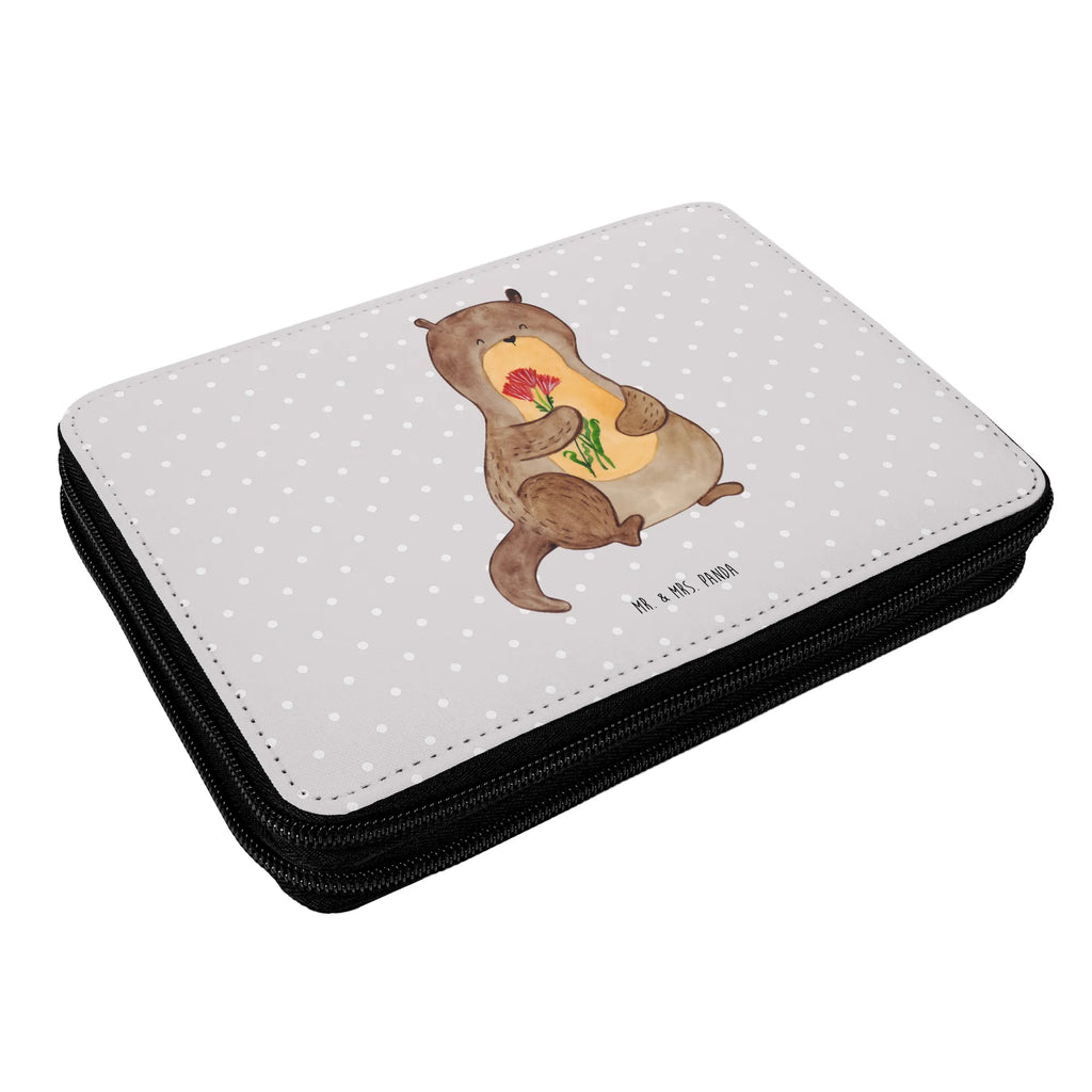 Leather folder otter Bunch of flowers motif, gift, pupil, pencil case, primary school, enrolment, school, pencil bag, child, pen roll, otter, marten, sea otter, European otter, water mammal, aquatic animal, baby otter, predator, water, otter gifts, animal lover, gift ideas for animal lovers, animal, mammal, water animal, gifts for people in love, Otter Sea Otter Lake Otter