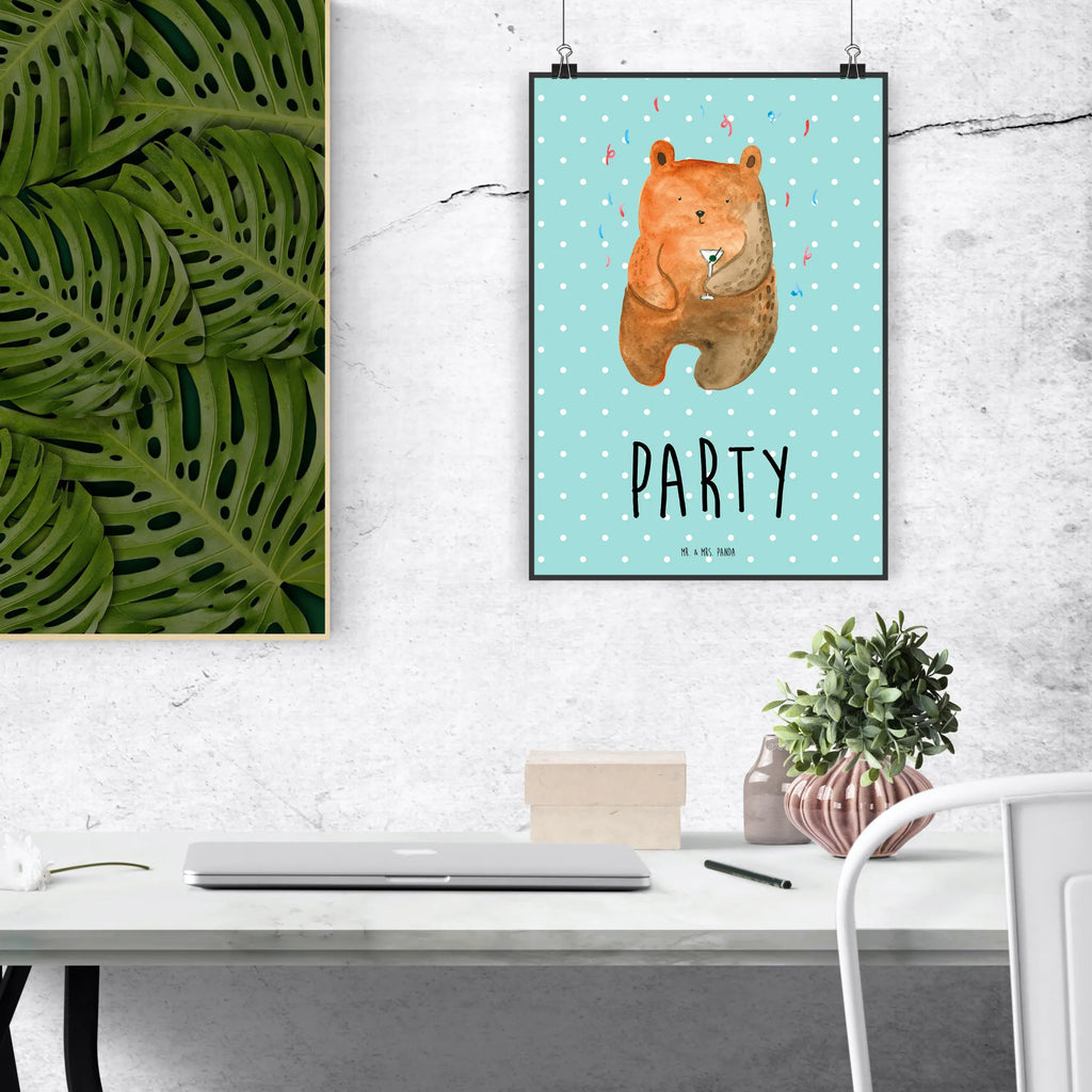 Poster bear party Handgemaltes Poster, Küchenposter, Wanddeko Bild, Poster, Bild, Posterdruck, Kinderposter, Raumdekoration, Wanddeko, Designposter, Wandposter, Wanddekoration, Mr. & Mrs. Panda Poster, Kunstdruck, Bär, Teddy, Teddybär, Lustig, Party, Geschenk, Geburtstagsgeschenk, Feiern, Geburtstag, Abfeiern, Mitbringsel, Gute Laune