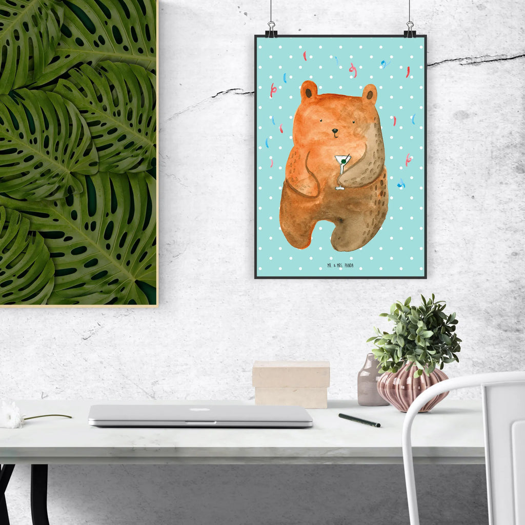 Poster bear party Handgemaltes Poster, Küchenposter, Wanddeko Bild, Poster, Bild, Posterdruck, Kinderposter, Raumdekoration, Wanddeko, Designposter, Wandposter, Wanddekoration, Mr. & Mrs. Panda Poster, Kunstdruck, Bär, Teddy, Teddybär, Lustig, Party, Geschenk, Geburtstagsgeschenk, Feiern, Geburtstag, Abfeiern, Mitbringsel, Gute Laune