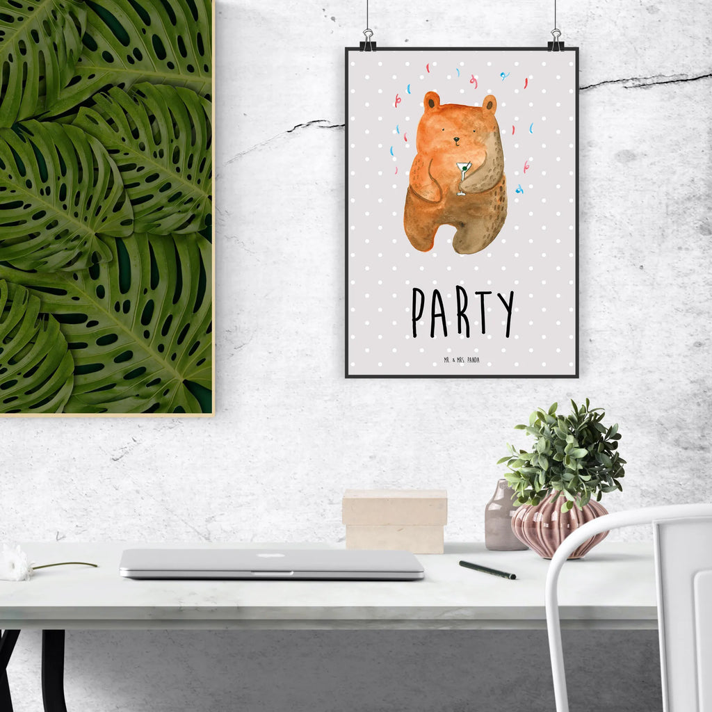 Poster bear party Handgemaltes Poster, Küchenposter, Wanddeko Bild, Poster, Bild, Posterdruck, Kinderposter, Raumdekoration, Wanddeko, Designposter, Wandposter, Wanddekoration, Mr. & Mrs. Panda Poster, Kunstdruck, Bär, Teddy, Teddybär, Lustig, Party, Geschenk, Geburtstagsgeschenk, Feiern, Geburtstag, Abfeiern, Mitbringsel, Gute Laune