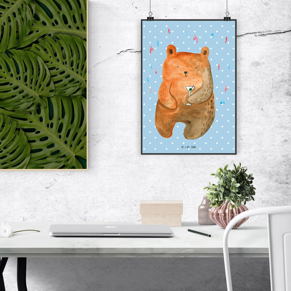 Poster bear party Handgemaltes Poster, Küchenposter, Wanddeko Bild, Poster, Bild, Posterdruck, Kinderposter, Raumdekoration, Wanddeko, Designposter, Wandposter, Wanddekoration, Mr. & Mrs. Panda Poster, Kunstdruck, Bär, Teddy, Teddybär, Lustig, Party, Geschenk, Geburtstagsgeschenk, Feiern, Geburtstag, Abfeiern, Mitbringsel, Gute Laune