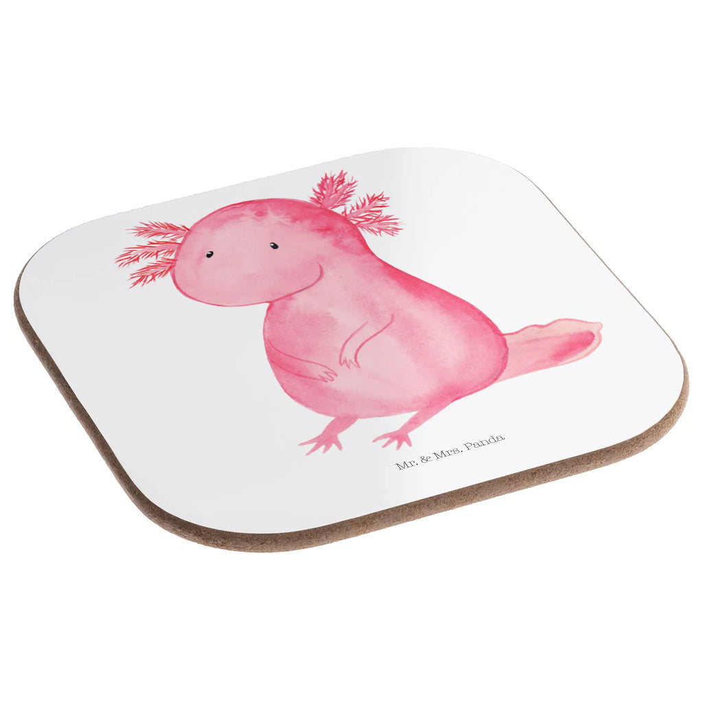 Square coaster axolotl zero breakfast, party, gifts, presents, Coasters, glass coasters, gift, Axolotl, Axelotl, marine animals, Mexican walking fish, salamander, contented, love, happy, worldly wisdom, girlfriend, Axolot, cheerful, lifestyle, wisdom