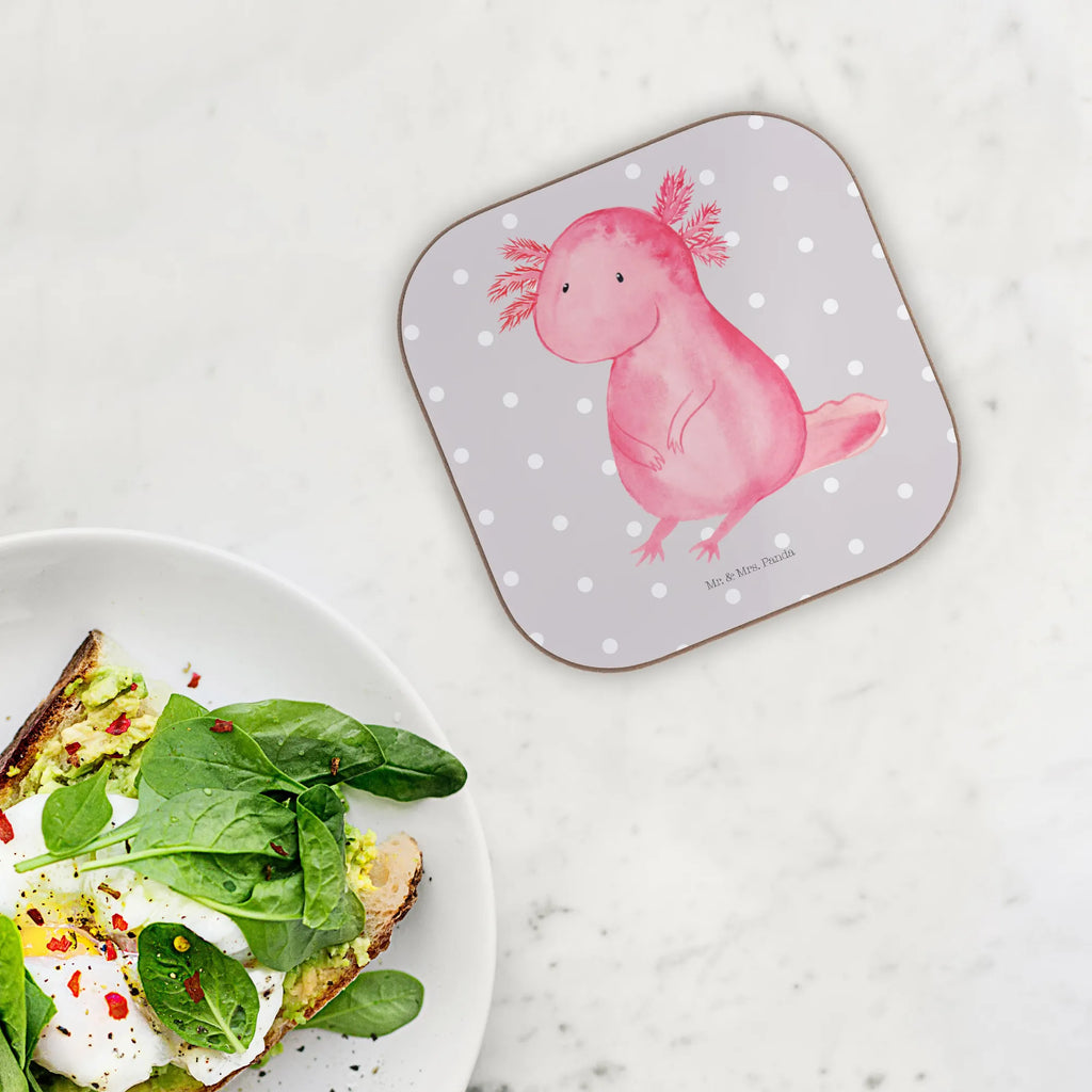 Square coaster axolotl zero breakfast, party, gifts, presents, Coasters, glass coasters, gift, Axolotl, Axelotl, marine animals, Mexican walking fish, salamander, contented, love, happy, worldly wisdom, girlfriend, Axolot, cheerful, lifestyle, wisdom