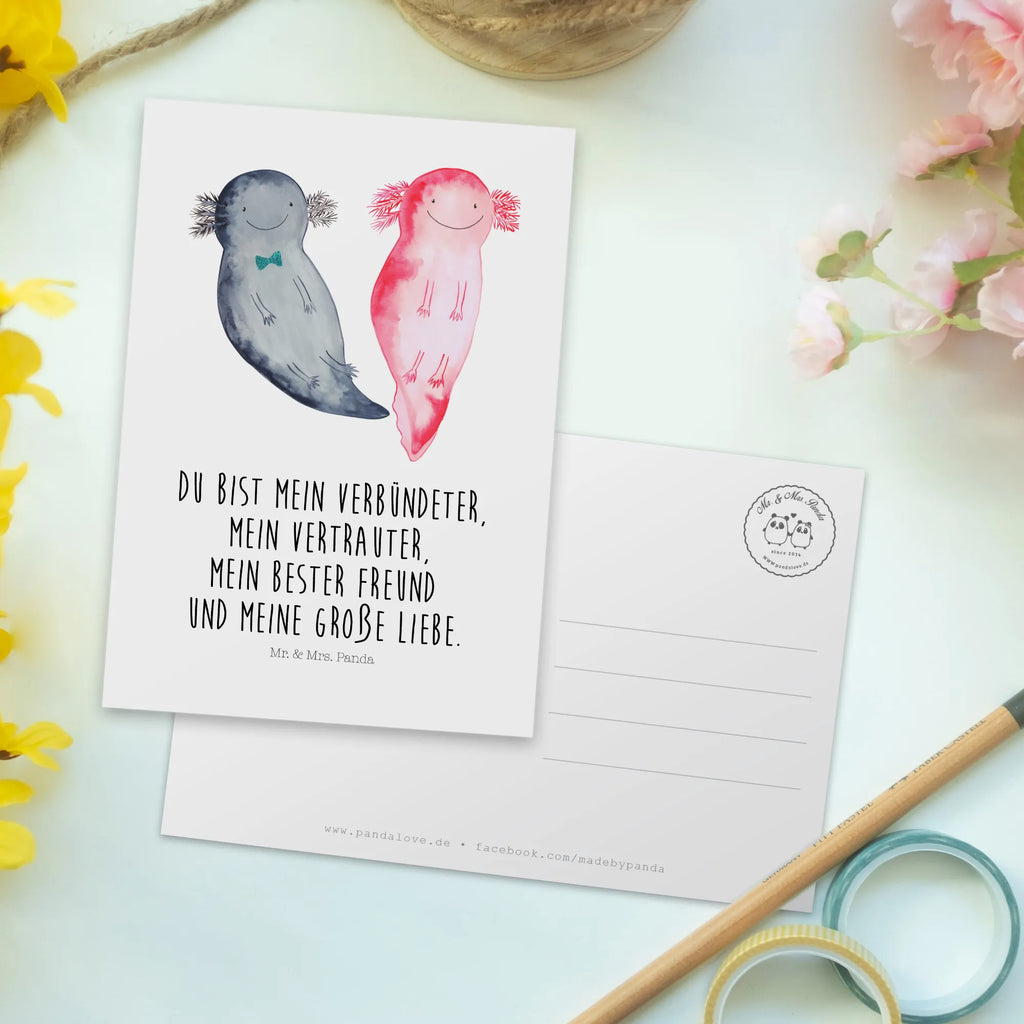 Postcard axolotl Girlfriend letter, paper, postcards, card, invitation card, invitation, gift card, gift, Postcard, Axolotl, Axelotl, marine animals, Mexican walking fish, salamander, proof of love, tail, anniversary, fiancé, great love, amphibian, valentine's day, axolot, love, friend, husband, axolotl