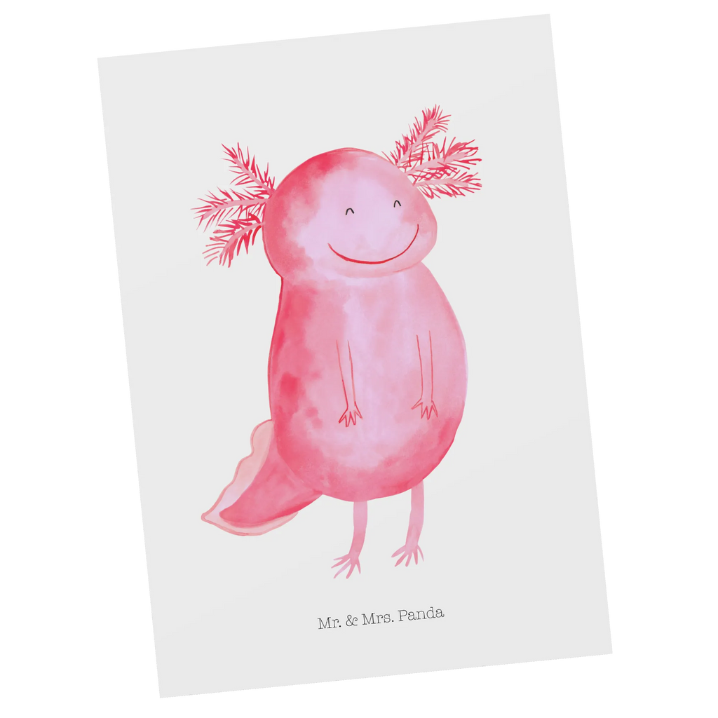 Postcard axolotl Happy Motivkarte, bildkarte, spruchkarte, Kunstkarten, Fotokarte, einzelkarte, Designkarte, Postkarten, Grußkarte, Ansichtskarte, Postkarte, kunstkarte, Ansichtskarten, Axolotl, Molch, Axolot, Motivation, Lurch, Lurche, Gute Laune, Schwanzlurch