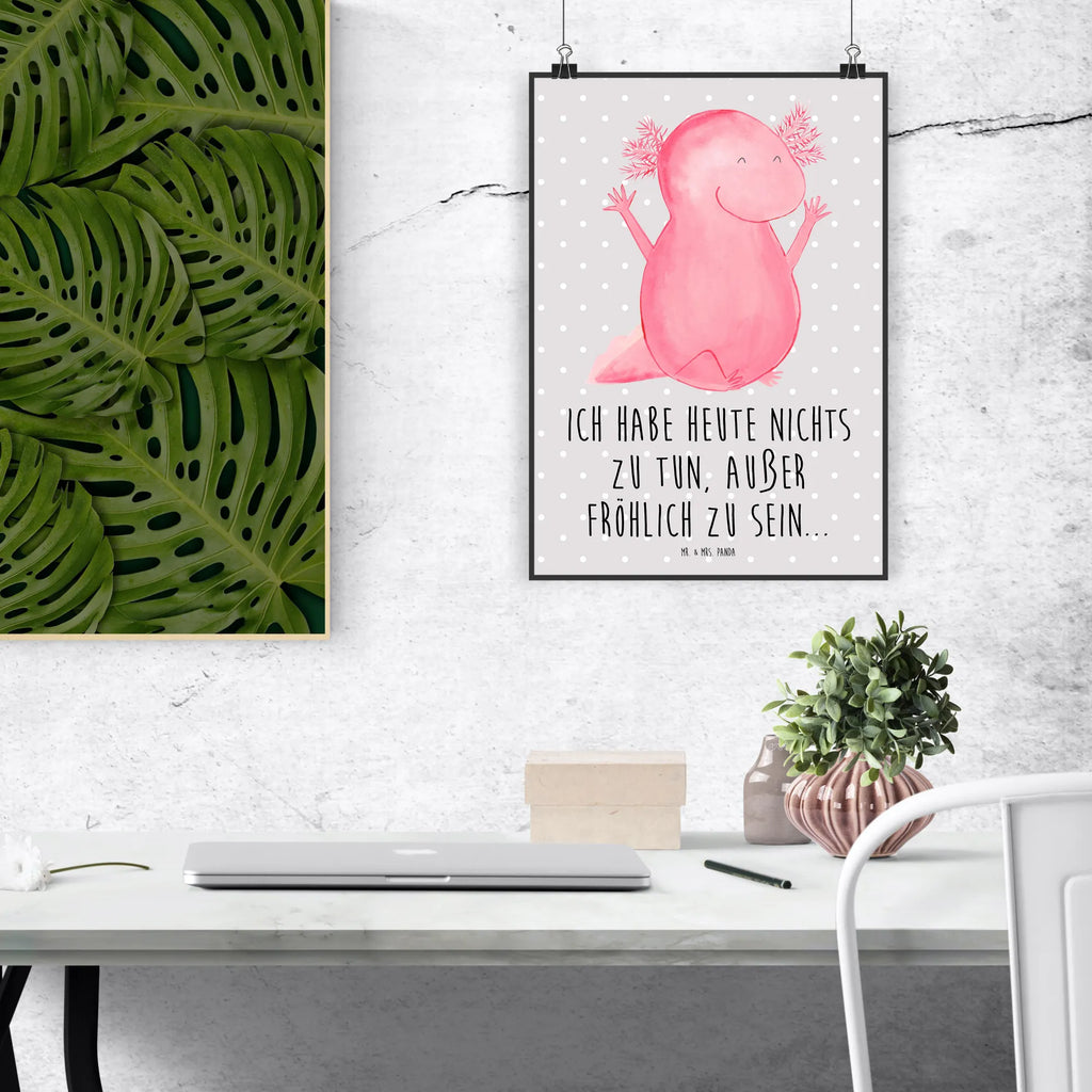 Plakat Axolotl Hurra Mr. & Mrs. Panda Poster, kunstposter, wanddeko, Wandschmuck, Wanddeko Bild, Bild für Wand, kunstdruck poster, kunst für die wand, Kunstdruck, drucke, Designposter, Posterdruck, wanddruck, Bild, grafikposter, Wandbild, Deko Bild, Poster, Wanddekoration, Plakat, wandkunst, Wandposter, Molch, Axolotl, Fröhlich, Lurch, Schwanzlurch, Zufriedenheit, Motivation, Freude, Lurche, Axolot, Spaß
