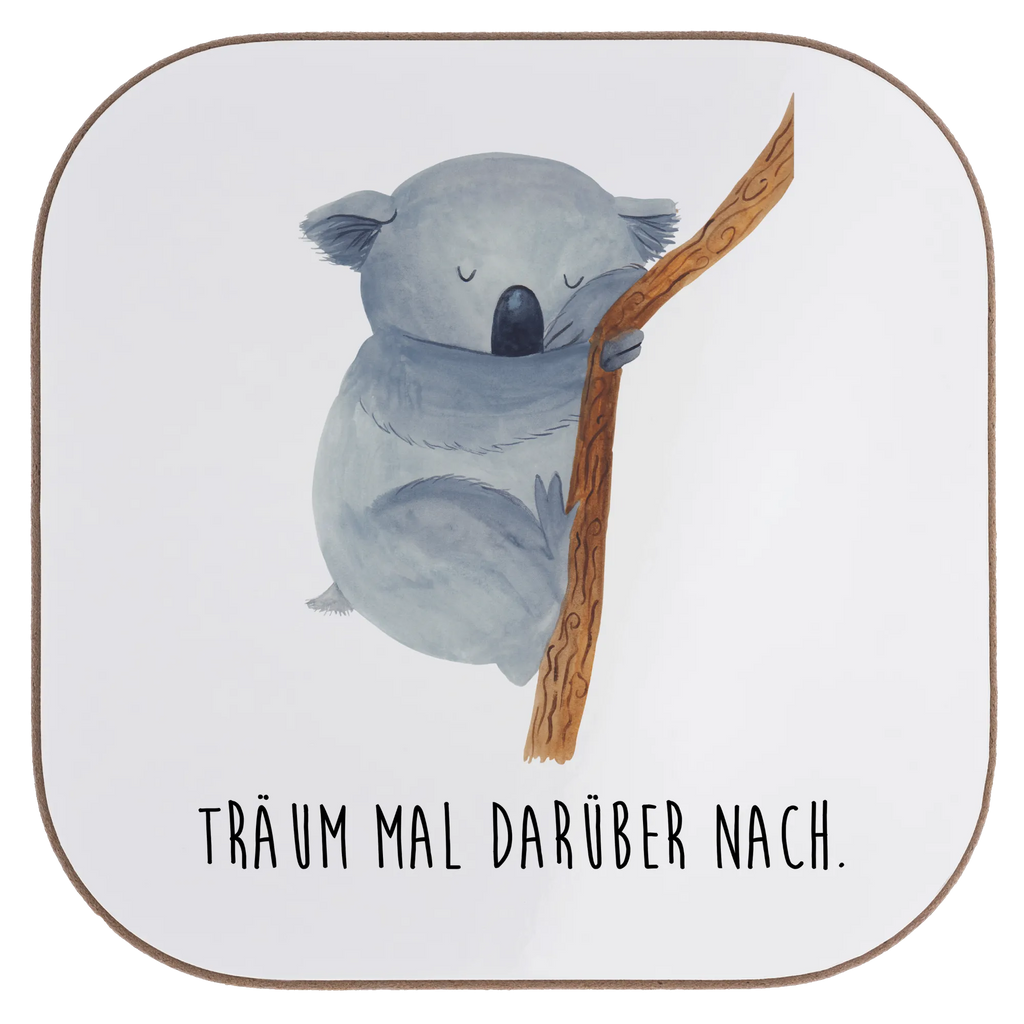 Square coaster koala breakfast, gifts, presents, Coasters, glass coasters, gift, party, small animals, cute, funny, cute animal motives, hand drawn, small world, funny sayings, good mood, happy, gift ideas, special gifts, animal lover, card, dream, bear, koala bear, dreamland, Koala, bedroom, sleeping