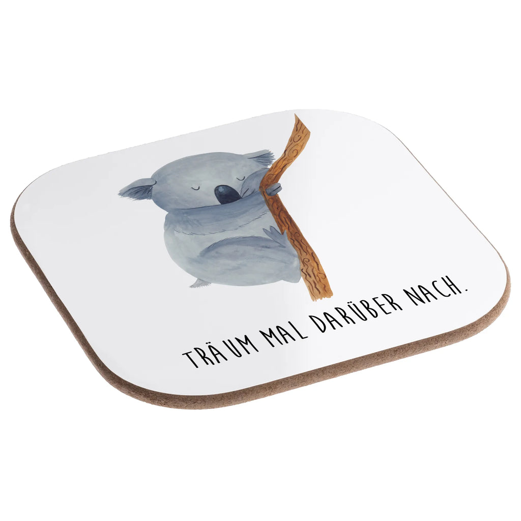 Square coaster koala breakfast, gifts, presents, Coasters, glass coasters, gift, party, small animals, cute, funny, cute animal motives, hand drawn, small world, funny sayings, good mood, happy, gift ideas, special gifts, animal lover, card, dream, bear, koala bear, dreamland, Koala, bedroom, sleeping