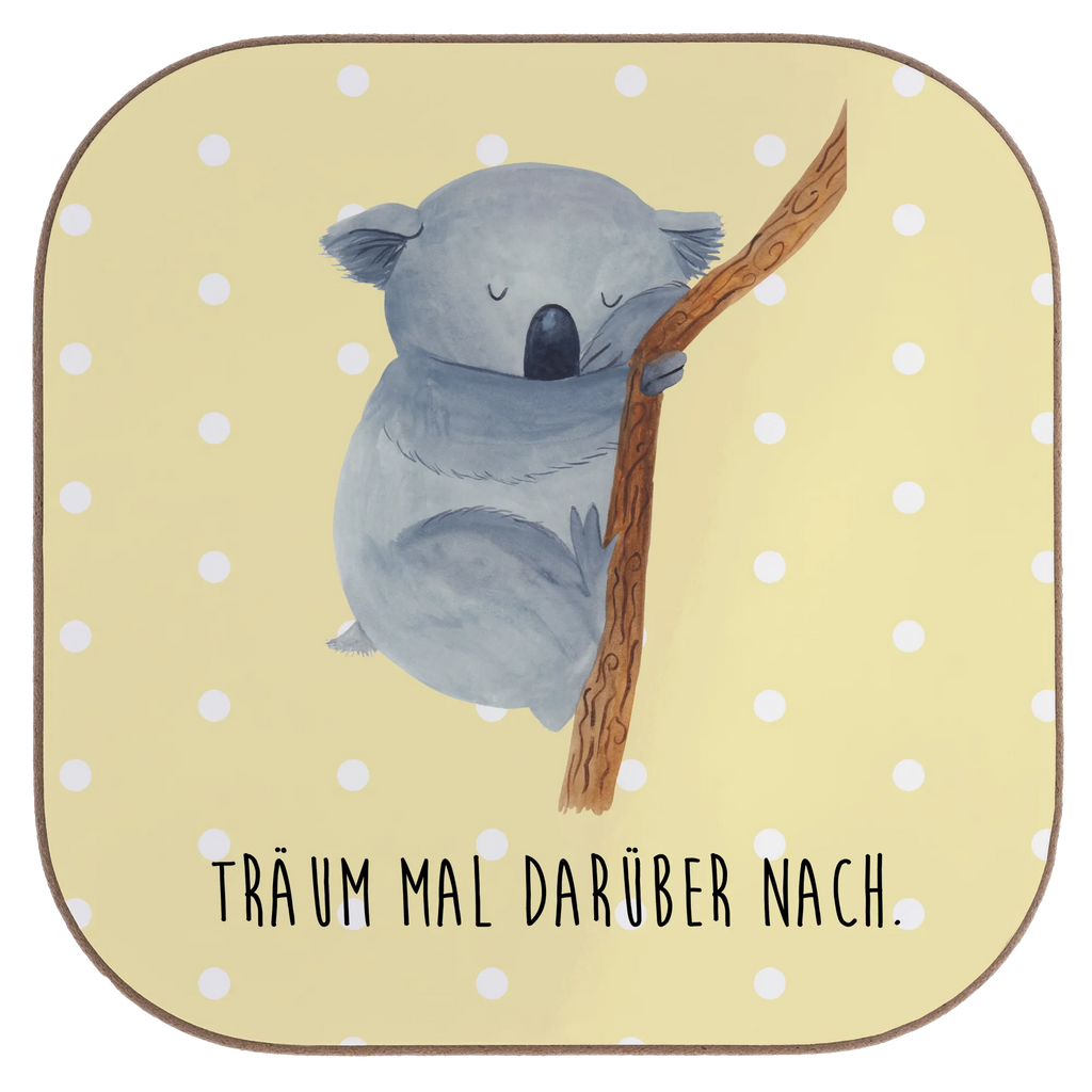 Square coaster koala breakfast, gifts, presents, Coasters, glass coasters, gift, party, small animals, cute, funny, cute animal motives, hand drawn, small world, funny sayings, good mood, happy, gift ideas, special gifts, animal lover, card, dream, bear, koala bear, dreamland, Koala, bedroom, sleeping