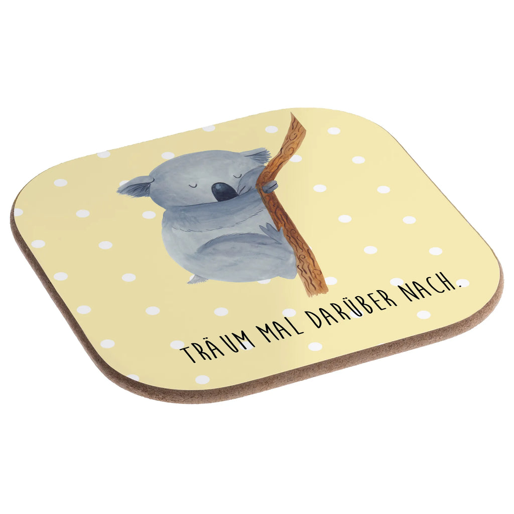 Square coaster koala breakfast, gifts, presents, Coasters, glass coasters, gift, party, small animals, cute, funny, cute animal motives, hand drawn, small world, funny sayings, good mood, happy, gift ideas, special gifts, animal lover, card, dream, bear, koala bear, dreamland, Koala, bedroom, sleeping