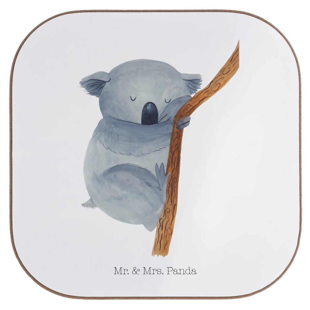Square coaster koala breakfast, gifts, presents, Coasters, glass coasters, gift, party, small animals, cute, funny, cute animal motives, hand drawn, small world, funny sayings, good mood, happy, gift ideas, special gifts, animal lover, card, dream, bear, koala bear, dreamland, Koala, bedroom, sleeping